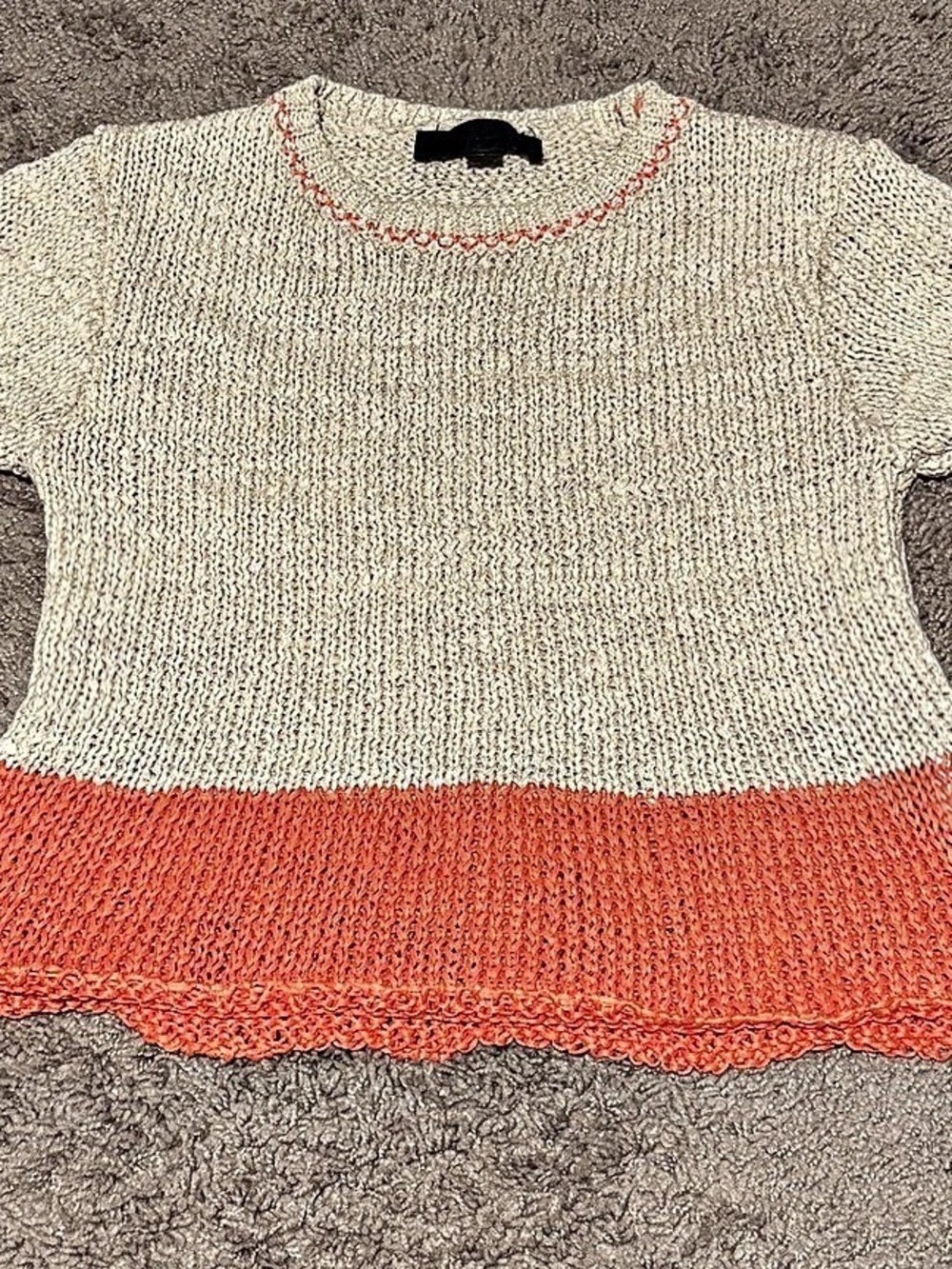 Zara Color Block Crewneck Sweater in Orange & Cream Size Medium